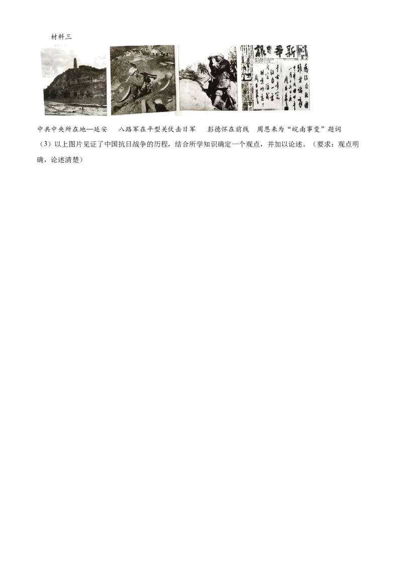 精品解析：2023年四川省南充市中考历史真题（原卷版）_new_8历史中考复习_2025年中考复习资料_中考真题（近三年）_2023中考历史真题