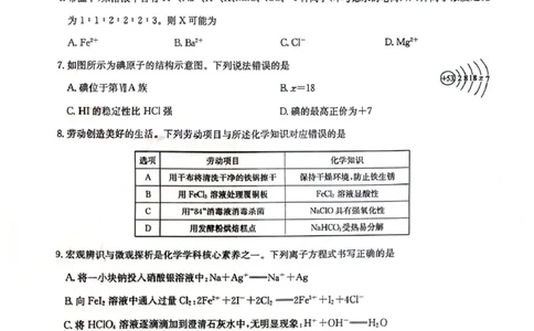 高一化学_2026年01月高一试卷_260123黑龙江省齐齐哈尔市部分学校2025-2026学年高一上学期1月期末考试