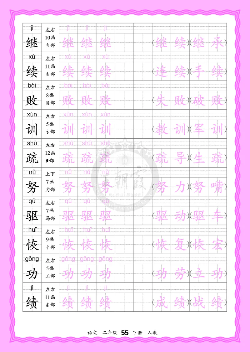2026年(下册)人教2语会认字描帖_2026春小学教辅大合集_8-26春《王朝霞》系列_06.《WZX&middot;会认字描摹帖》1-6年级下册语文