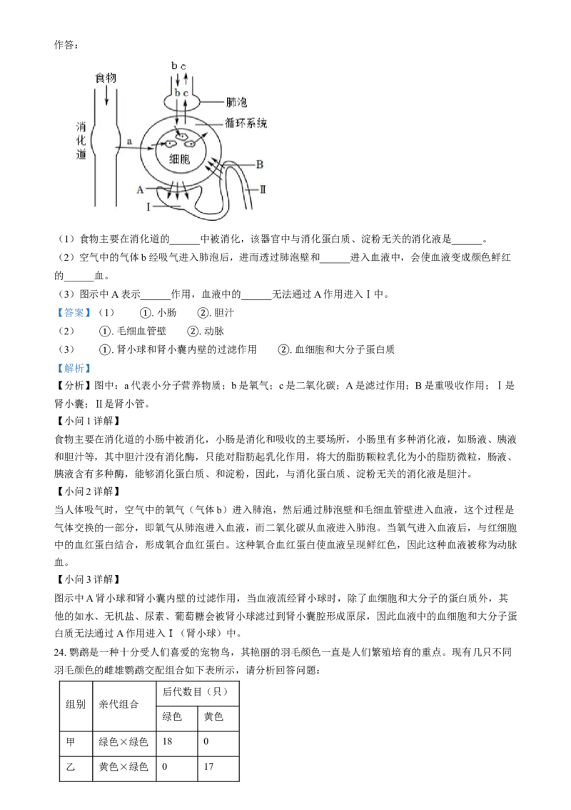 精品解析：2024年四川省眉山市中考生物试题（解析版）_new_6生物中考复习_2025中考复习资料_中考真题（近三年）_2024年生物中考真题