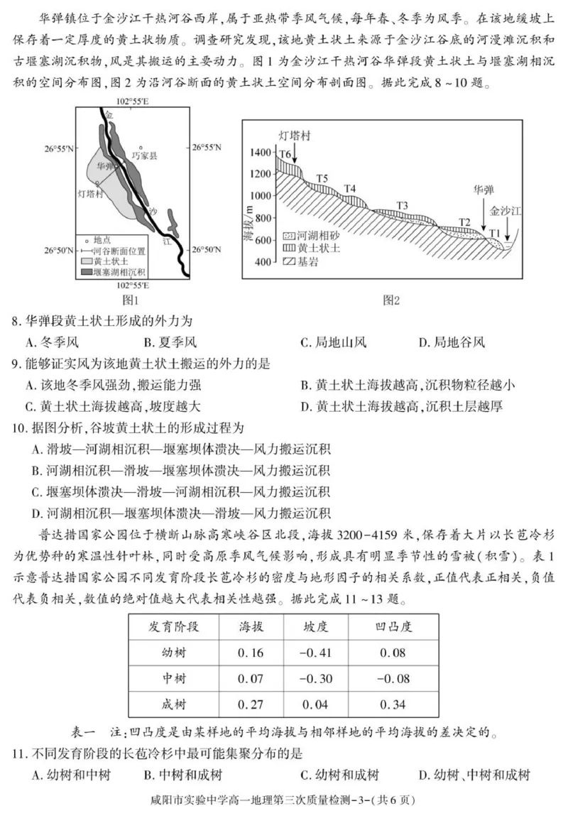 陕西省咸阳市实验中学2025-2026学年高一上学期第三次质量检测地理试卷_2026年01月高一试卷_260109陕西省咸阳市实验中学2025-2026学年高一上学期第三次质量检测（全）