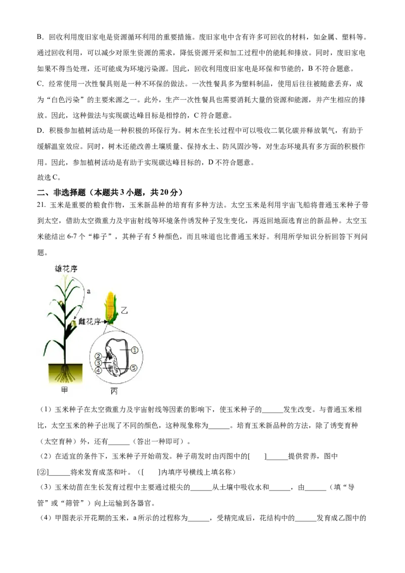 精品解析：2024年宁夏中考生物真题（解析版）_new_6生物中考复习_2025中考复习资料_中考真题（近三年）_2024年生物中考真题