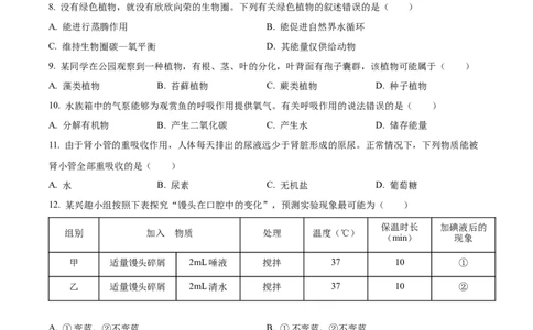 精品解析：2022年广东省中考生物真题（原卷版）_6生物中考复习_2025中考复习资料_中考真题（近三年）_2022年生物中考真题114份_精品解析：2022年广东省中考生物真题