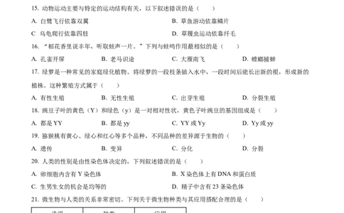 精品解析：2022年广东省中考生物真题（原卷版）_6生物中考复习_2025中考复习资料_中考真题（近三年）_2022年生物中考真题114份_精品解析：2022年广东省中考生物真题