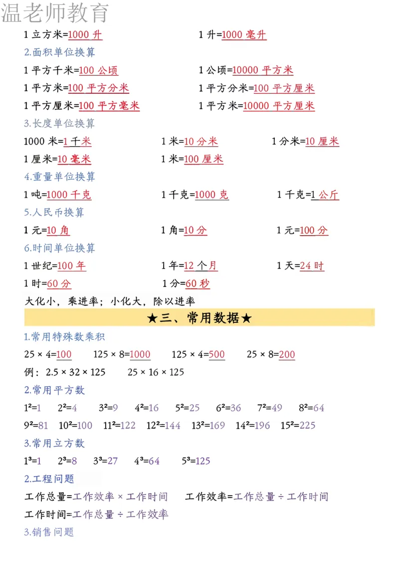 26春五年级下册数学必背公式汇总_2026春人教数学必背公式汇总