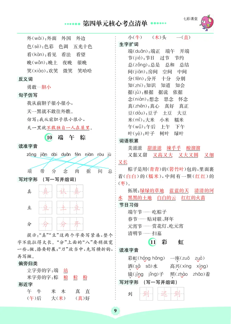 26春一年级语文下册核心考点清单_2026春人教语文《核心考点清单》