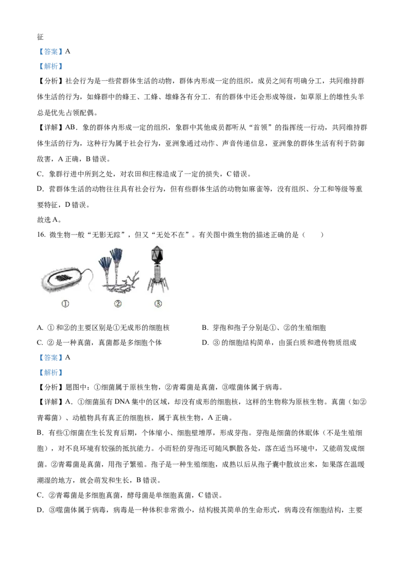 精品解析：2022年湖北省宜昌市中考生物真题（解析版）_6生物中考复习_2025中考复习资料_中考真题（近三年）_2022年生物中考真题114份_精品解析：2022年湖北省宜昌市中考生物真题