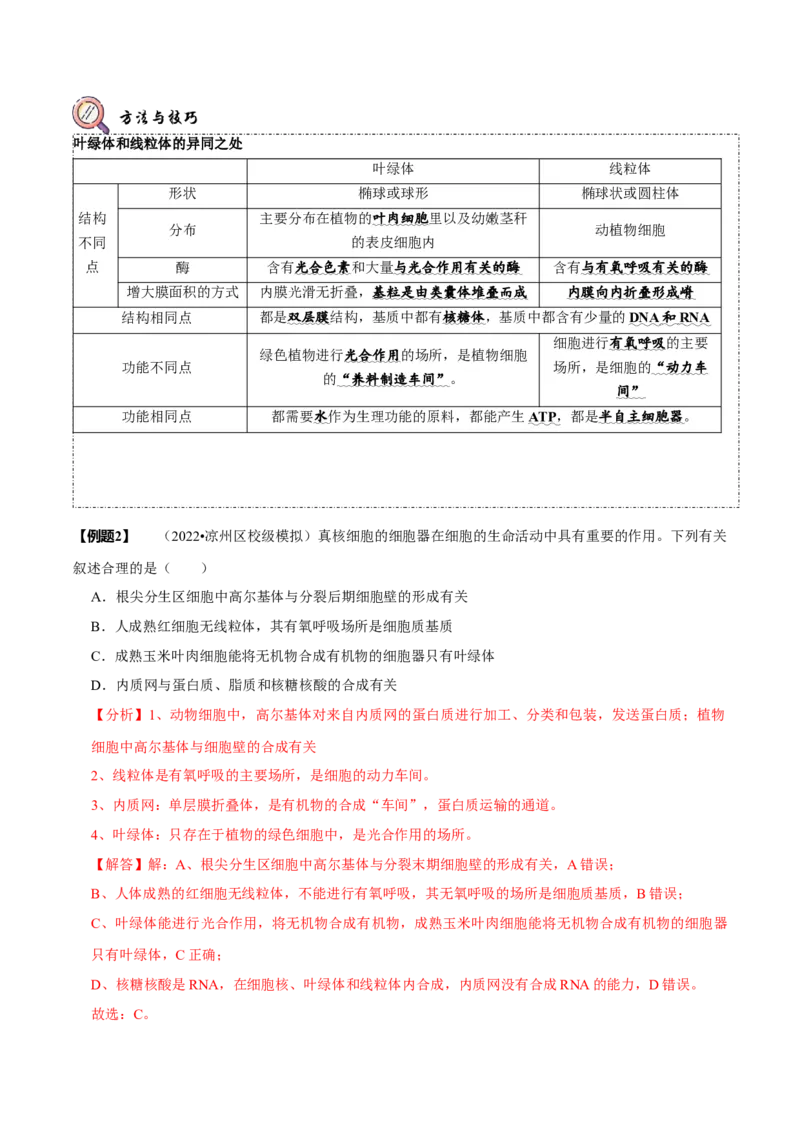 题型2细胞的结构与功能观（题型归纳）（解析版）_新高考复习资料_2023年新高考复习资料_二轮复习_技巧点拨备战2023年高考生物二轮题型复习讲解286731240