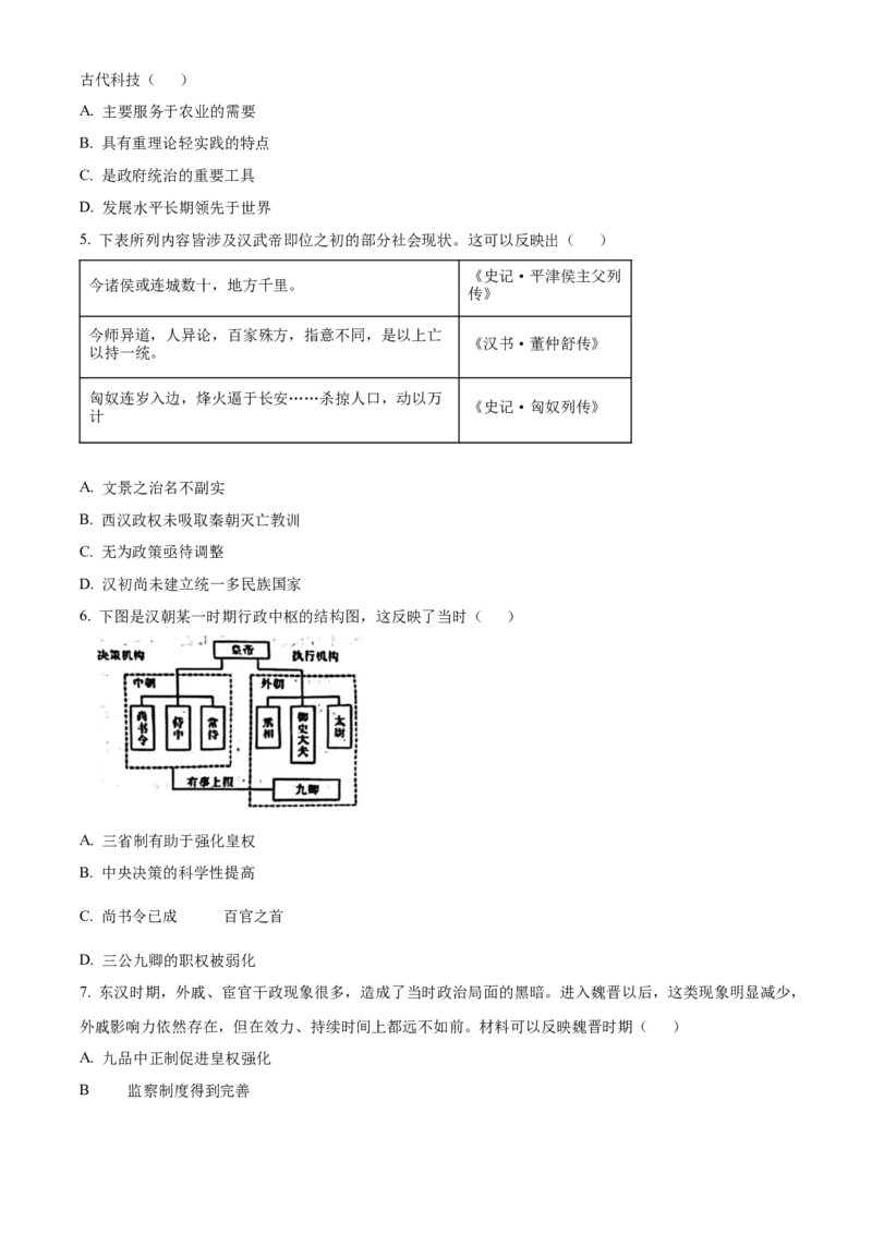 重庆市主城区七校联考2024-2025学年高一上学期期末考试历史试题Word版无答案_2025年03月试卷_0313重庆市主城区七校联考2024-2025学年高一上学期期末考试