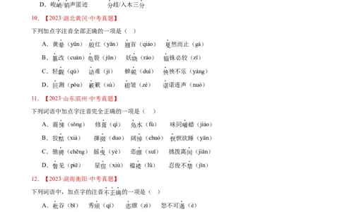 专题01字音字形（全国通用）（原卷版）_中考复习资料_语数英物化_1语文中考复习_2026年中考复习（更新中）_好题汇编三年（2023-2025）中考语文真题分类汇编（全国通用）