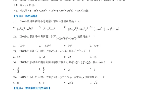 专题02整式及因式分解（10个高频考点）（强化训练）（全国通用）（原卷版）_中考复习资料_语数英物化_2数学中考复习_2023年中考复习资料_专项复习