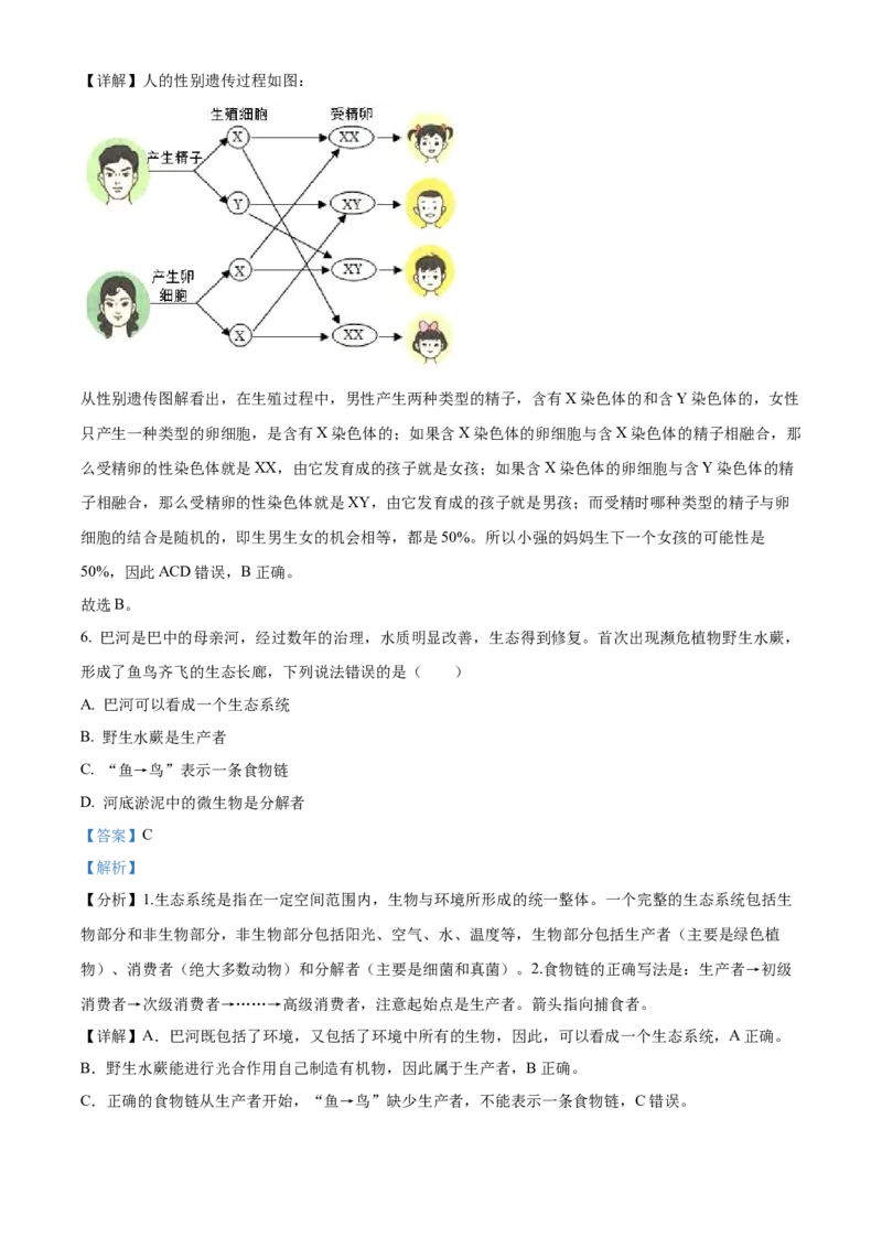 精品解析：四川省巴中市2022-2023学年八年级下学期（结业考试）生物试题（解析版）_new_6生物中考复习_2025中考复习资料_中考真题（近三年）_2023年生物中考真题