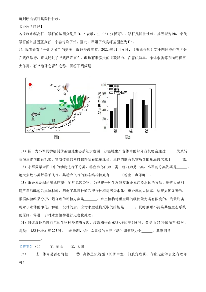 精品解析：2024年湖北省中考生物真题（解析版）_new_6生物中考复习_2025中考复习资料_中考真题（近三年）_2024年生物中考真题