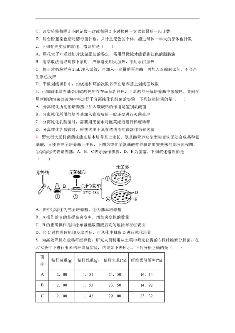 重难点17微生物的培养与计数（原卷版）_通用版（老高考）复习资料_2023年复习资料_专项复习_2023年高考生物热点&middot;重点&middot;难点专练（全国通用）