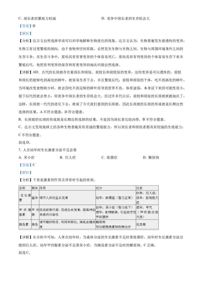 精品解析：2022年辽宁省本溪市本溪县初中结业考试生物试题（解析版）_6生物中考复习_2025中考复习资料_中考真题（近三年）_2022年生物中考真题114份
