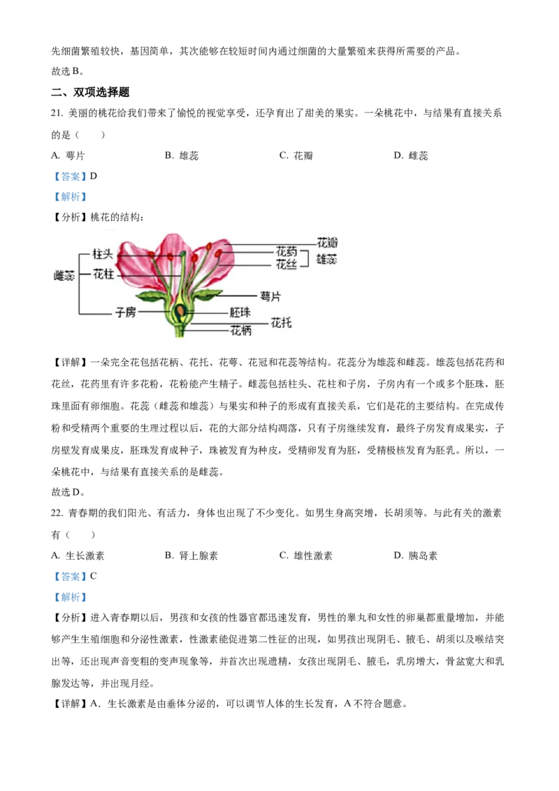精品解析：2022年湖南省衡阳市中考生物真题（解析版）_6生物中考复习_2025中考复习资料_中考真题（近三年）_2022年生物中考真题114份_精品解析：2022年湖南省衡阳市中考生物真题