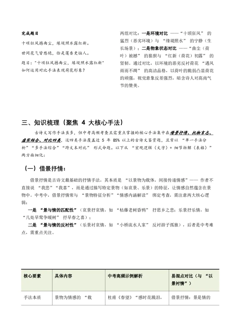 2026年全国中考语文一轮复习讲义：古诗文阅读之分析写作手法（全国适用）（原卷）_中考复习资料_语数英物化_1语文中考复习_2026年中考复习（更新中）_2026年全国中考语文一轮复习讲义