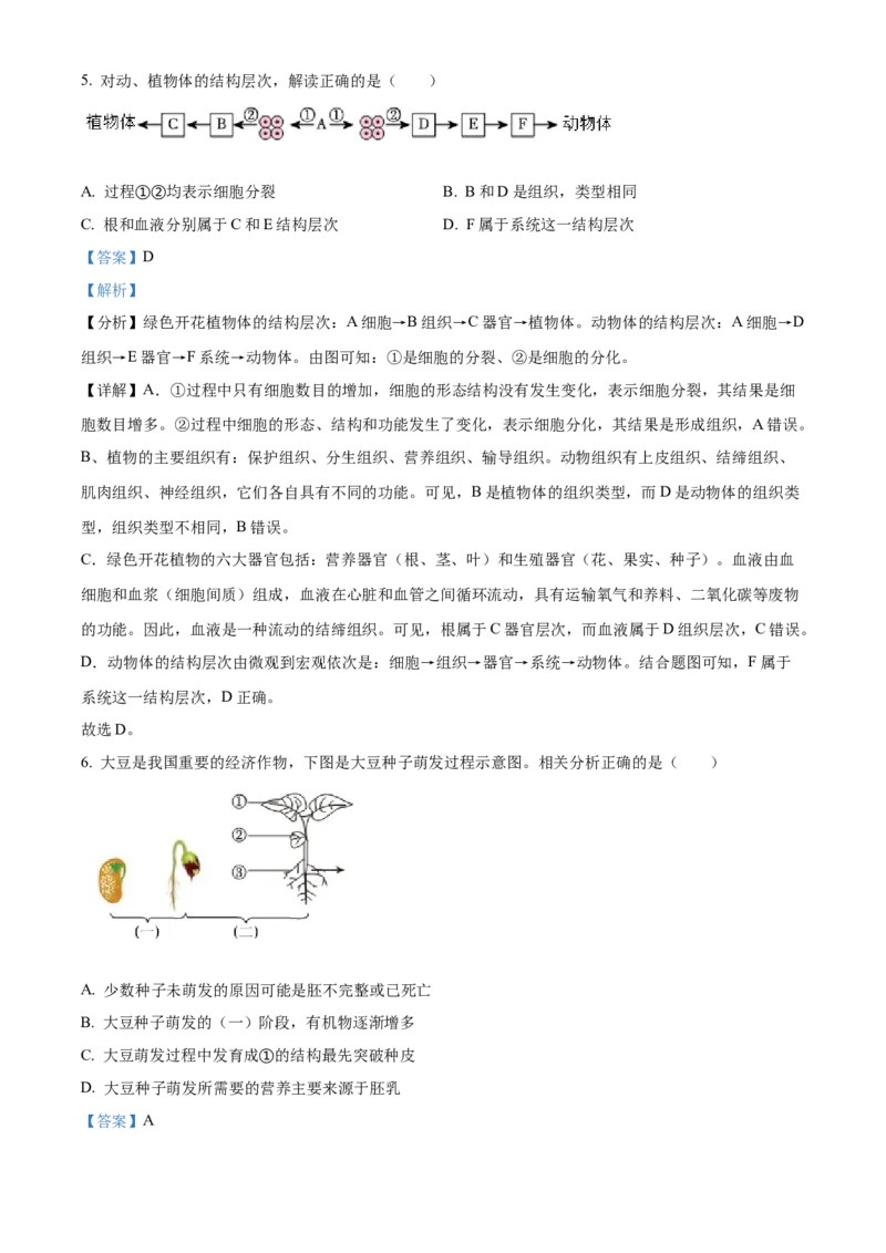 精品解析：2023年湖北省宜昌市中考生物真题（解析版）_new_6生物中考复习_2025中考复习资料_中考真题（近三年）_2023年生物中考真题