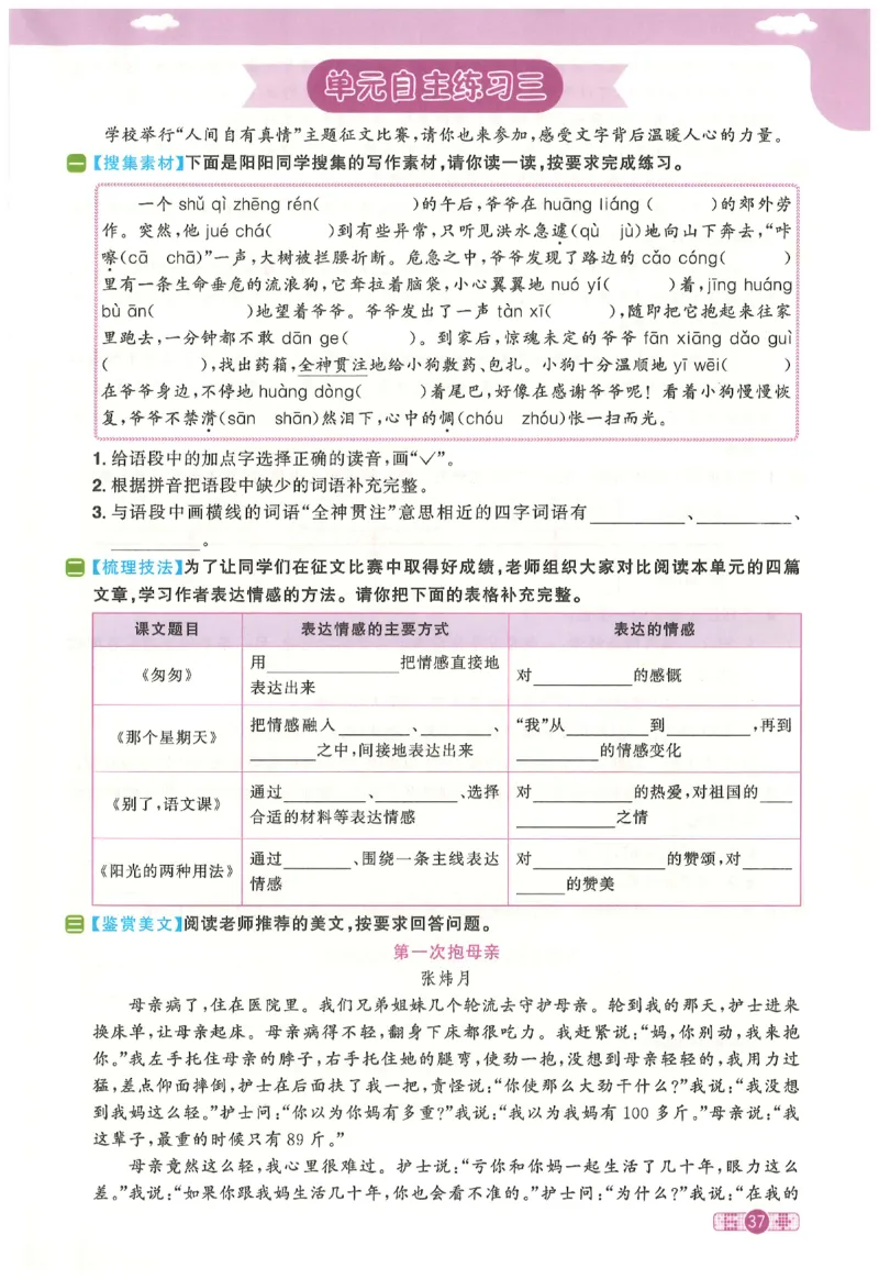 六下语文阳光同学_2026春人教语文《阳光同学课时优化作业》_26春《阳光同学课时优化作业》语文RJ6下