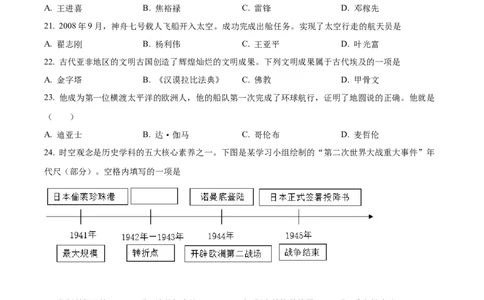 精品解析：2022年黑龙江省齐齐哈尔市中考历史真题（原卷版）_8历史中考复习_2025年中考复习资料_中考真题（近三年）_2022年中考历史试卷114份