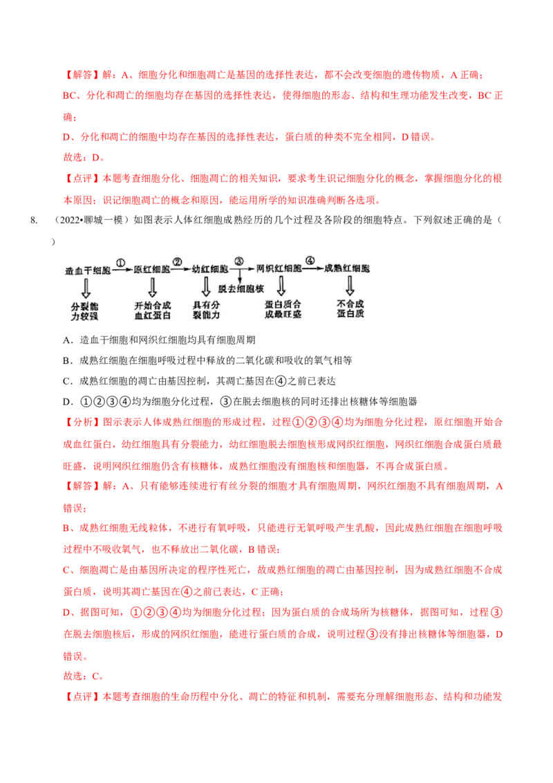 题型8细胞生命历程的易错辨析（题型集训）（解析版）_新高考复习资料_2023年新高考复习资料_二轮复习_技巧点拨备战2023年高考生物二轮题型复习讲解286731240