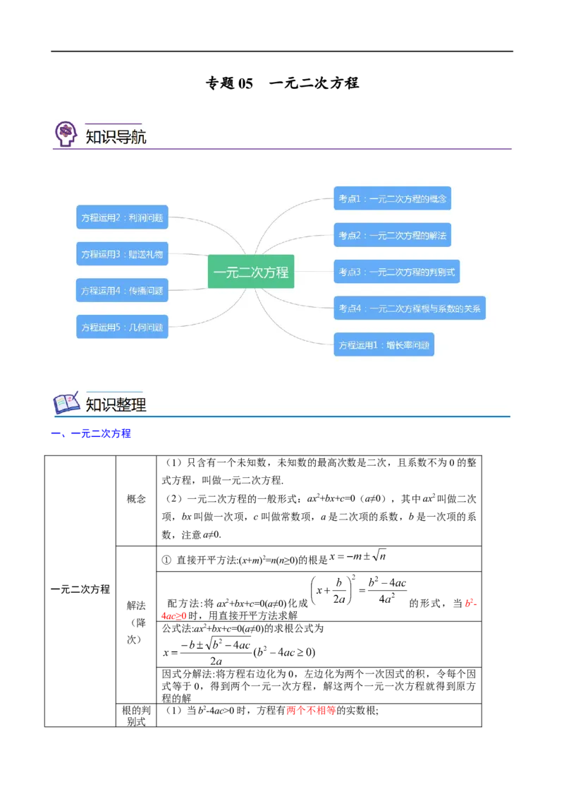 专题05一元二次方程考点精讲（解析版）_中考复习资料_语数英物化_2数学中考复习_2023年中考复习资料_专项复习_中考高分导航备战2023年中考数学考点总复习（全国通用）