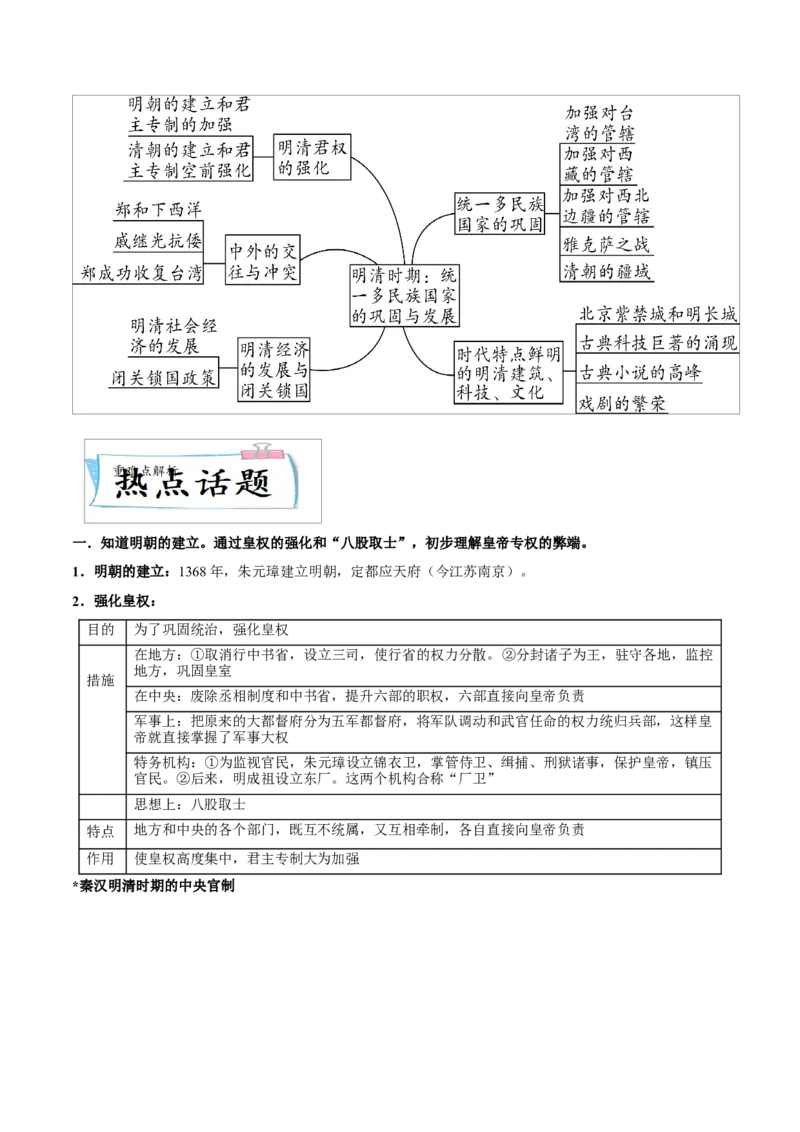 重难点04统一多民族国家的巩固与发展（原卷版）_8历史中考复习_2023年中考复习资料_专项复习_冲刺中考2023年历史时事热点抢分集训+重难点抢分攻略