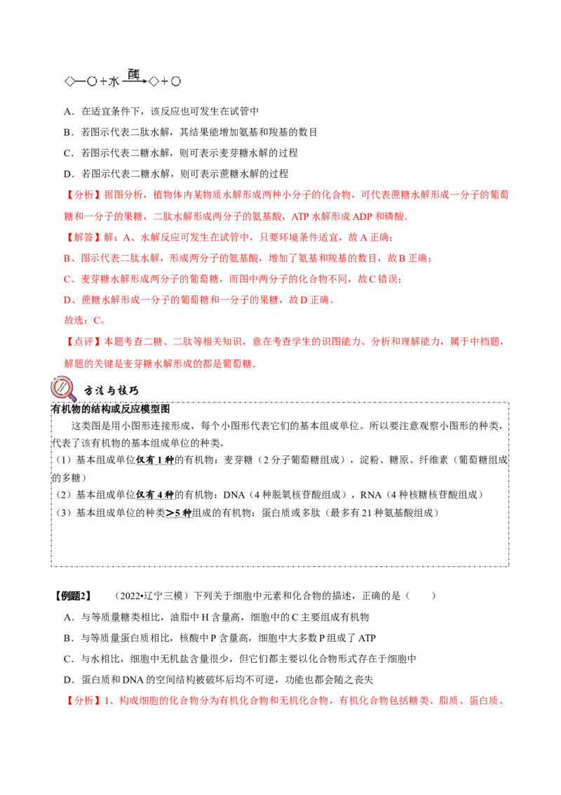 题型1细胞的分子组成及其功能（题型归纳）（解析版）_新高考复习资料_2023年新高考复习资料_二轮复习_技巧点拨备战2023年高考生物二轮题型复习讲解286731240