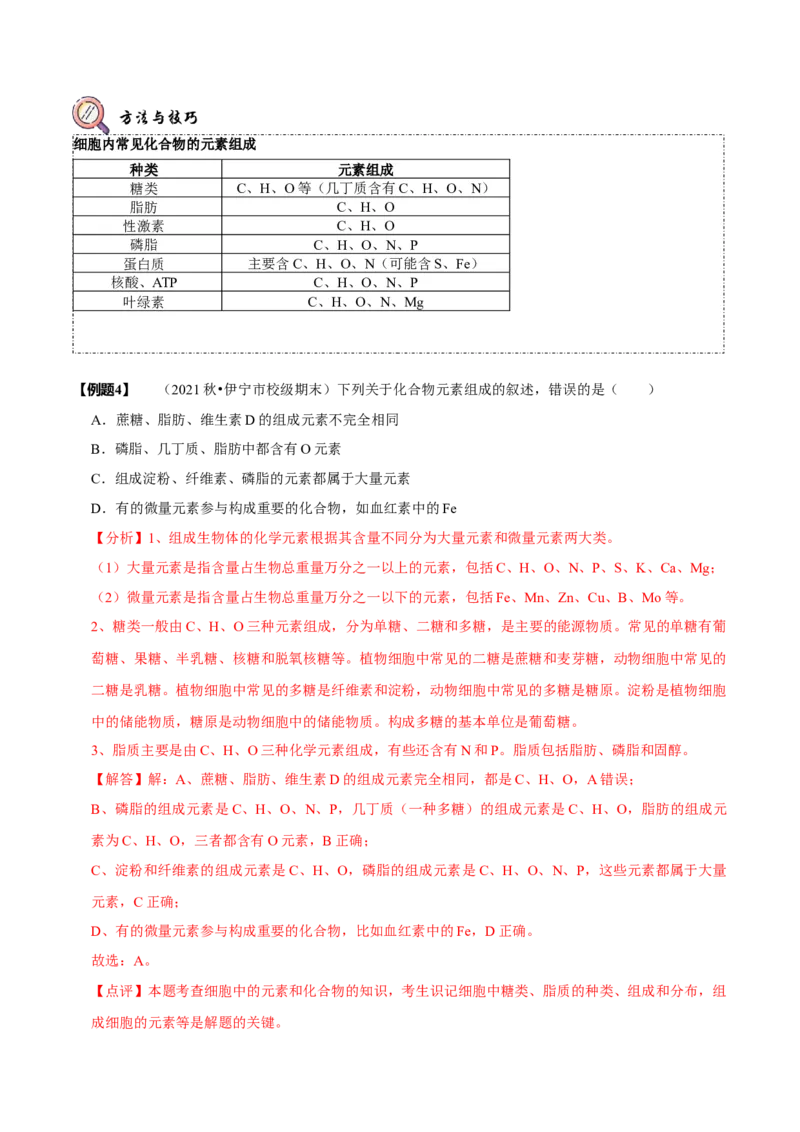 题型1细胞的分子组成及其功能（题型归纳）（解析版）_新高考复习资料_2023年新高考复习资料_二轮复习_技巧点拨备战2023年高考生物二轮题型复习讲解286731240