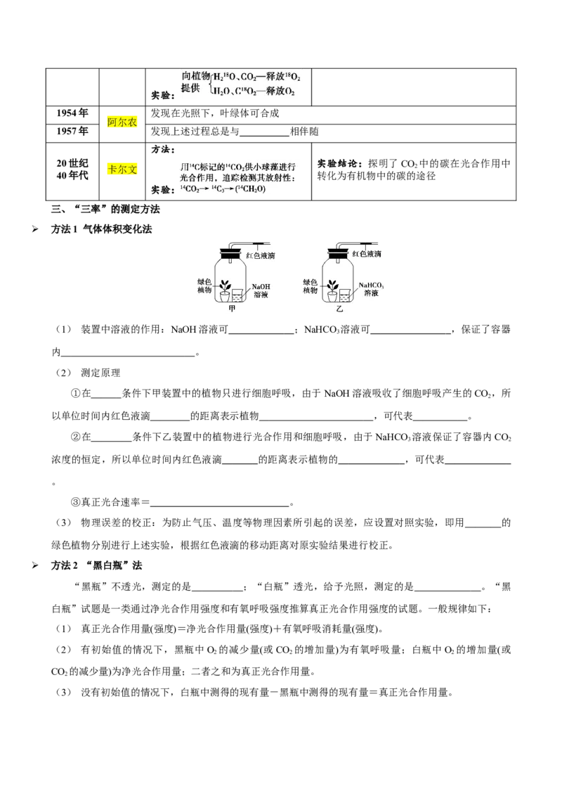 题型7光合作用与细胞呼吸相关的实验探究（核心知识）（原卷版）_新高考复习资料_2023年新高考复习资料_二轮复习_技巧点拨备战2023年高考生物二轮题型复习讲解286731240
