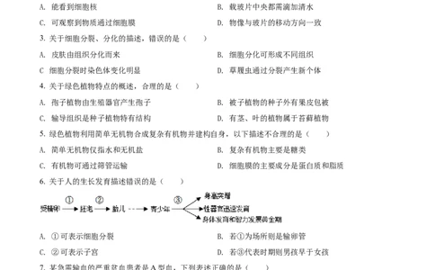 精品解析：2022年湖南省岳阳市中考生物真题（原卷版）_6生物中考复习_2025中考复习资料_中考真题（近三年）_2022年生物中考真题114份_精品解析：2022年湖南省岳阳市中考生物真题