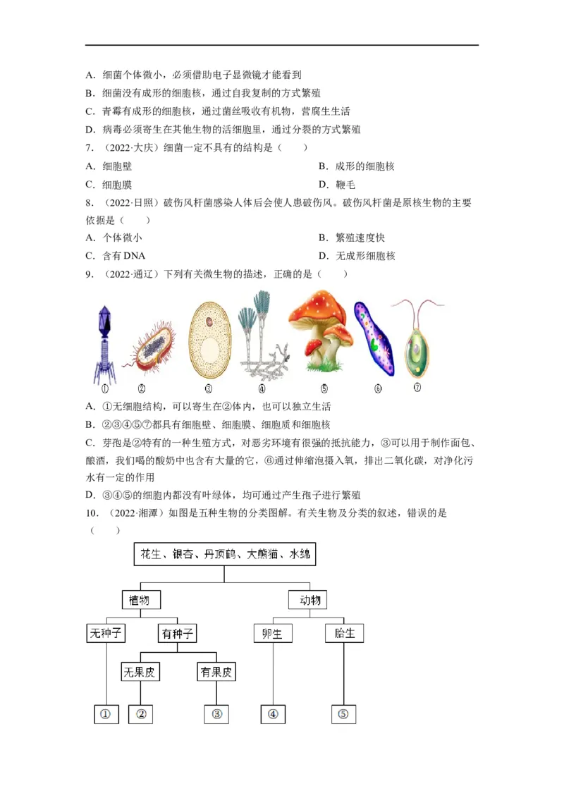 重难点08生物的多样性-2023年中考生物热点&middot;重点&middot;难点专练（全国通用）（原卷版）_6生物中考复习_2023年中考复习资料_专项复习_2023年中考生物热点&middot;重点&middot;难点专练（全国通用）