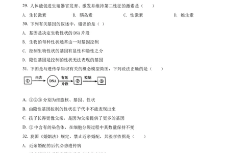 精品解析：2022年江苏省无锡市初中学业水平考查生物试题（原卷版）_6生物中考复习_2025中考复习资料_中考真题（近三年）_2022年生物中考真题114份