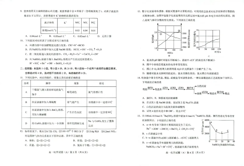 高一化学_2024年11月试卷_1126山东省菏泽市2024-2025学年高一上学期11月期中考试_山东省菏泽市2024-2025学年高一上学期11月期中考试化学试题（A卷）（PDF版，含答案）