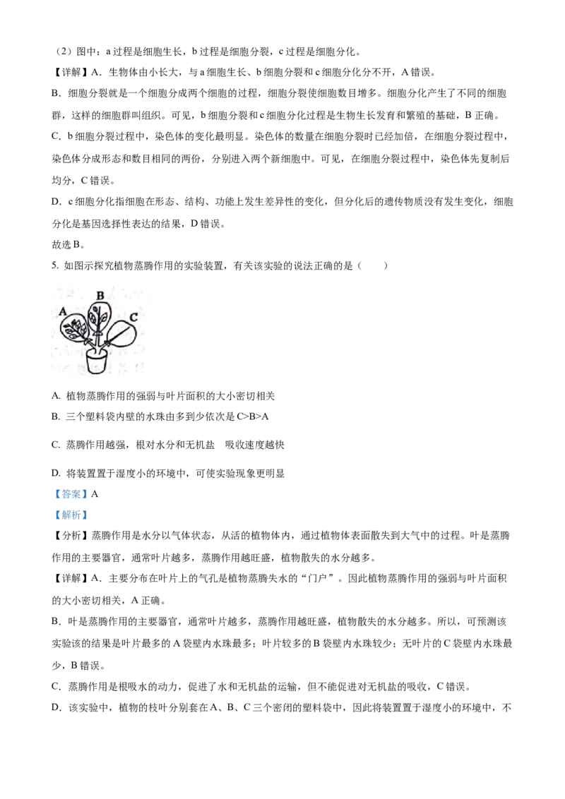 精品解析：2023年山东省滨州市中考生物真题（解析版）_new_6生物中考复习_2025中考复习资料_中考真题（近三年）_2023年生物中考真题