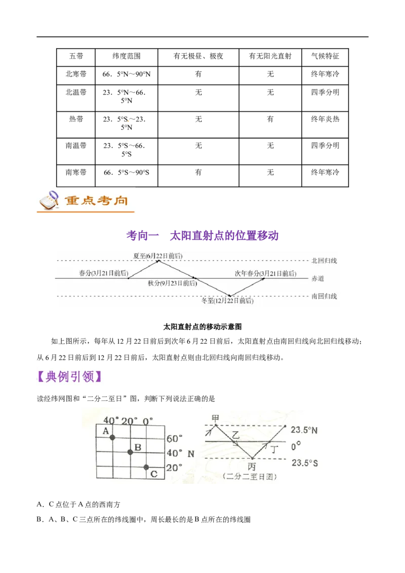 考点02地球的运动-备战2023年中考地理考点一遍过_7地理中考复习_2023年中考复习资料_专项复习_2023年中考地理考点一遍过-----