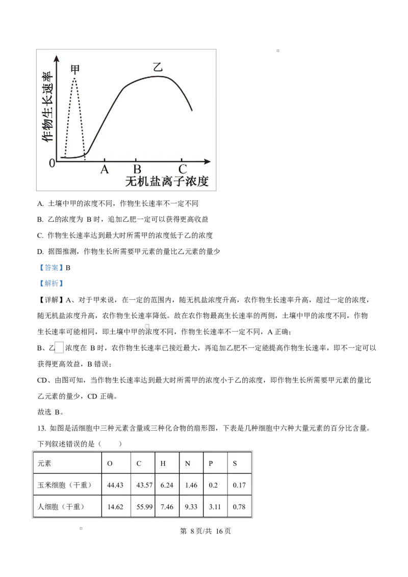 重庆市渝西中学2025-2026学年高一上学期10月月考生物试题Word版含解析_2025年10月高一试卷_251030重庆市渝西中学2025-2026学年高一上学期10月月考