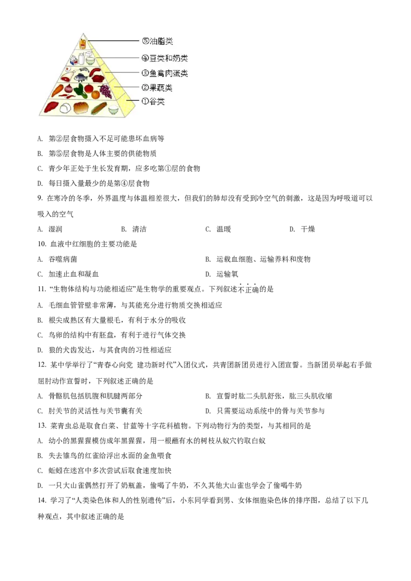 精品解析：2022年辽宁省营口市中考生物真题（原卷版）_6生物中考复习_2025中考复习资料_中考真题（近三年）_2022年生物中考真题114份_精品解析：2022年辽宁省营口市中考生物真题