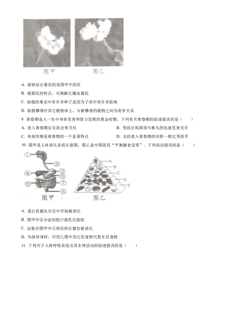 精品解析：2023年湖南益阳中考生物真题（原卷版）_new_6生物中考复习_2025中考复习资料_中考真题（近三年）_2023年生物中考真题