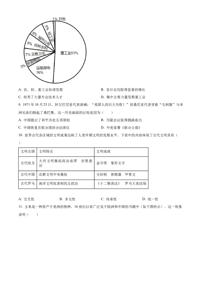 精品解析：2023年山西省中考历史真题（原卷版）_new_8历史中考复习_2025年中考复习资料_中考真题（近三年）_2023中考历史真题