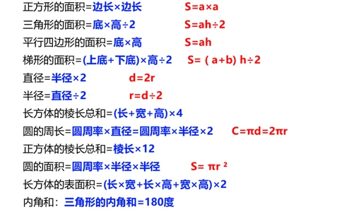 26春六年级下册数学必背公式汇总_2026春人教数学必背公式汇总