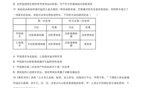 精品解析：2023年四川省内江市中考生物真题（原卷版）_new_6生物中考复习_2025中考复习资料_中考真题（近三年）_2023年生物中考真题