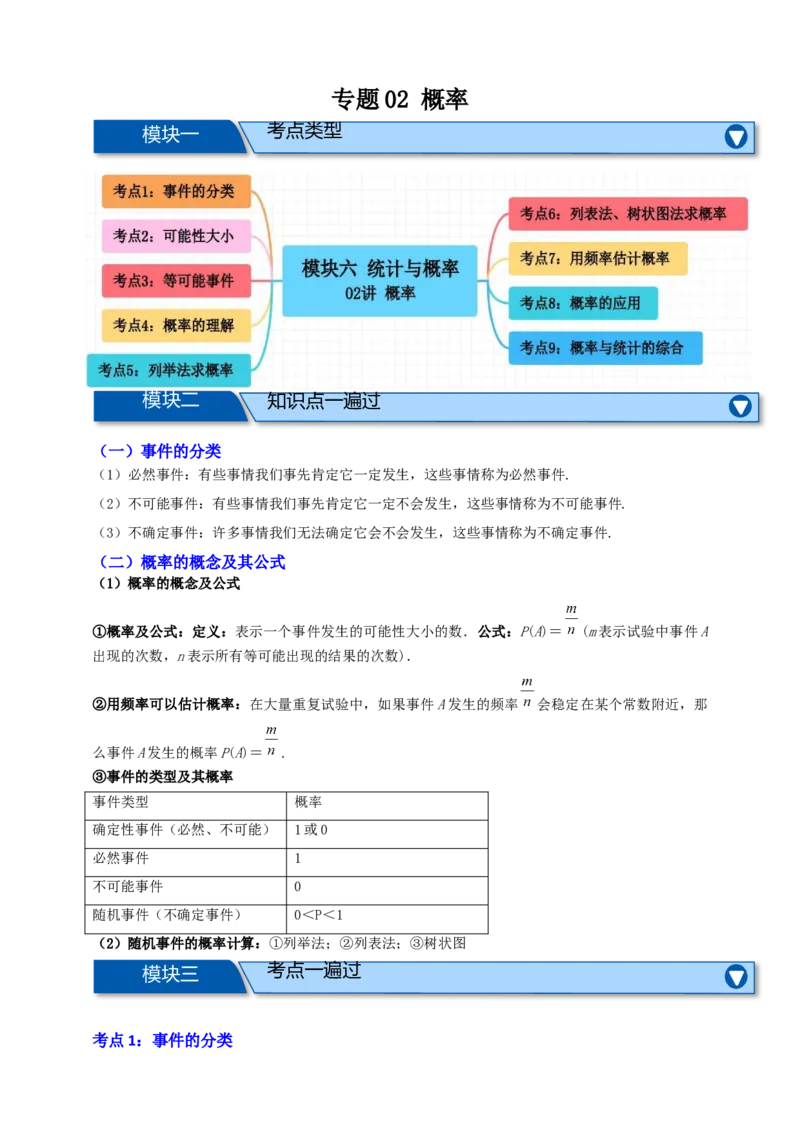 专题02概率九大考点+知识串讲-2026年中考数学总复习重难考点强化训练（全国通用）(原卷版）_中考复习资料_语数英物化_2数学中考复习_2026年中考复习（更新中）