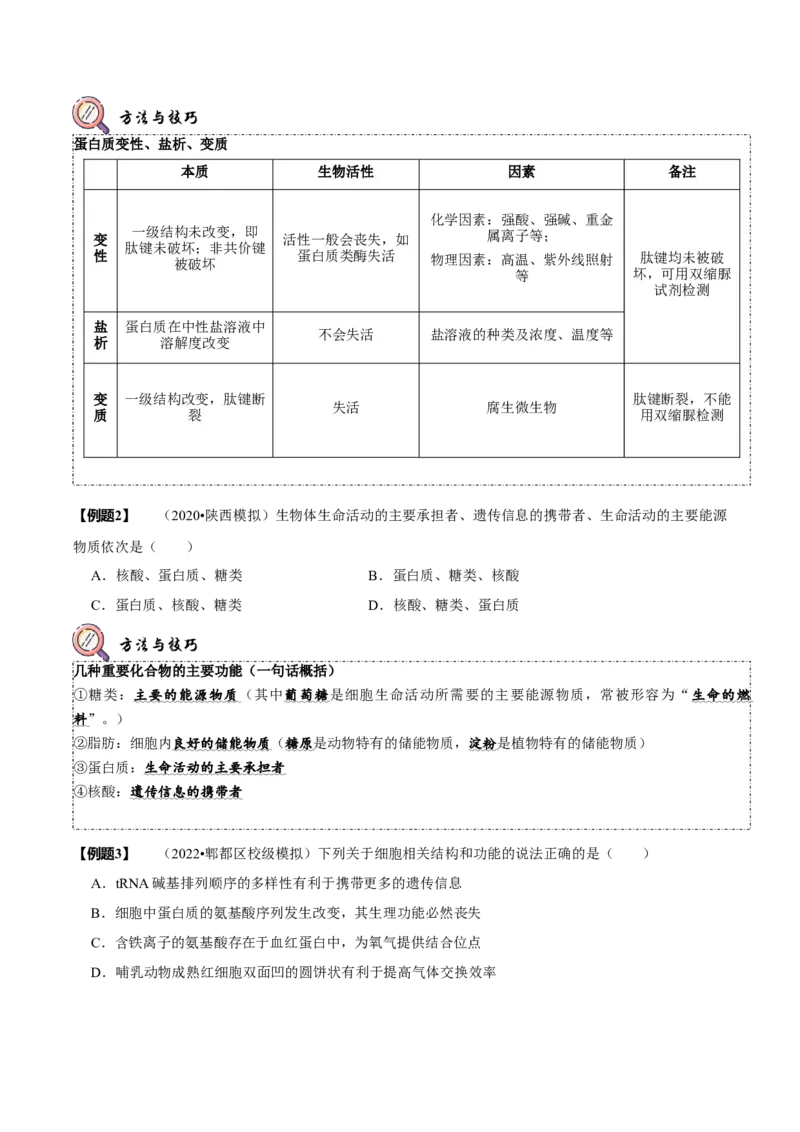 题型1细胞的分子组成及其功能（题型归纳）（原卷版）_新高考复习资料_2023年新高考复习资料_二轮复习_技巧点拨备战2023年高考生物二轮题型复习讲解286731240