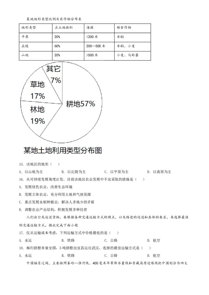 精品解析：2022年湖北省宜昌市中考地理真题（原卷版）_7地理中考复习_2025中考复习资料_中考真题（近三年）_2022年中考地理试卷104份_精品解析：2022年湖北省宜昌市中考地理真题