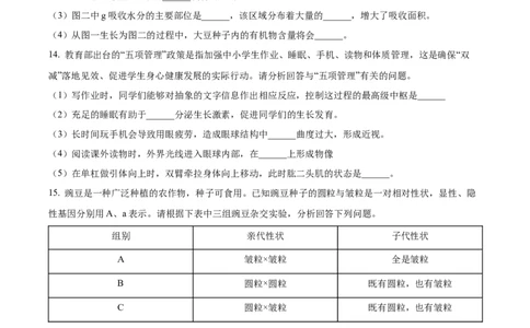 精品解析：2022年甘肃省天水市中考生物真题（原卷版）_6生物中考复习_2025中考复习资料_中考真题（近三年）_2022年生物中考真题114份_精品解析：2022年甘肃省天水市中考生物真题