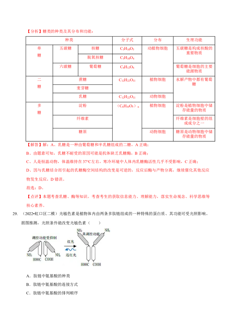 题型1细胞的分子组成及其功能（题型集训）（解析版）_新高考复习资料_2023年新高考复习资料_二轮复习_技巧点拨备战2023年高考生物二轮题型复习讲解286731240