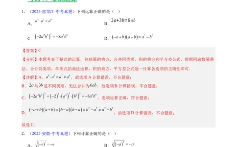 专题02整式及因式分解（全国通用）（解析版）_中考复习资料_语数英物化_2数学中考复习_2026年中考复习（更新中）_好题汇编三年（2023-2025）中考数学真题分类汇编（全国通用）