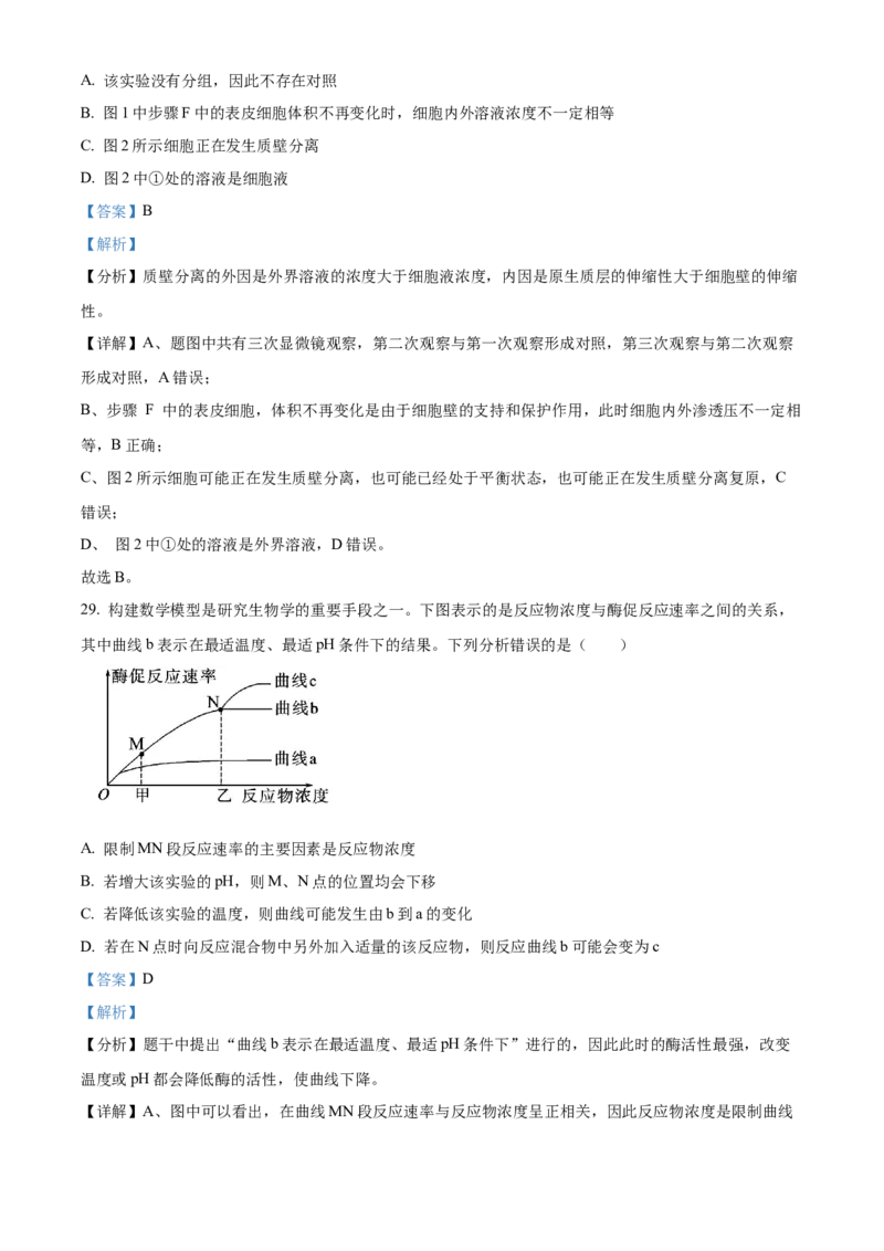 重庆市主城区七校联考2024-2025学年高一上学期期末考试生物试题Word版含解析_2025年03月试卷_0313重庆市主城区七校联考2024-2025学年高一上学期期末考试