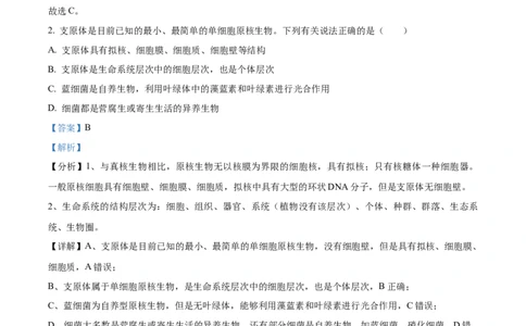 重庆市主城区七校联考2024-2025学年高一上学期期末考试生物试题Word版含解析_2025年03月试卷_0313重庆市主城区七校联考2024-2025学年高一上学期期末考试